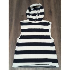 Tibi Striped Sleeveless Hoodie Top, Black White Striped Hooded Tank Size XS READ